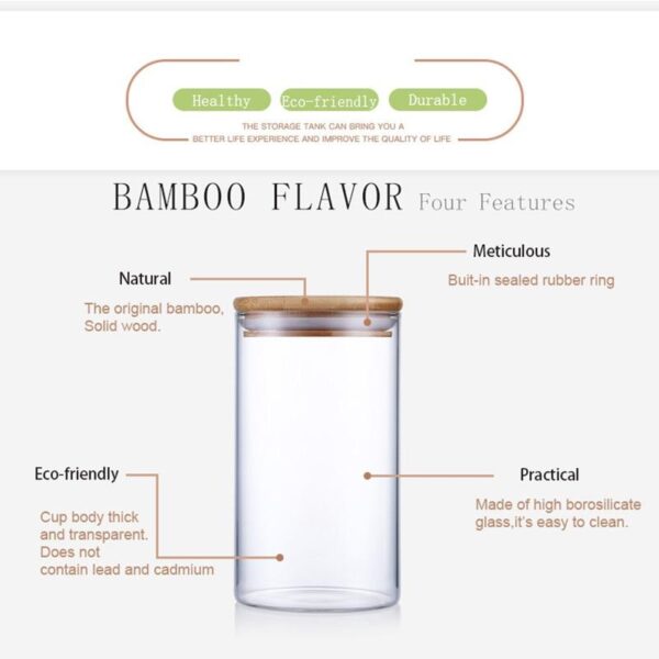 Récipient de stockage pour aliment en verre avec couvercle en bambou – Image 5