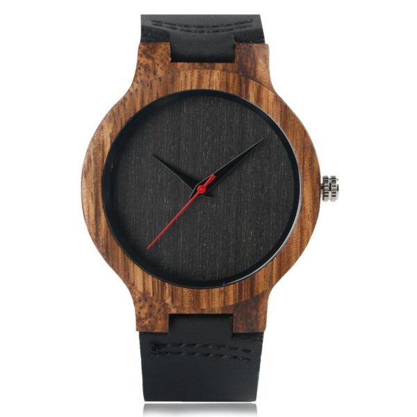 Montre analogique en bambou pour homme avec bracelet en cuir souple