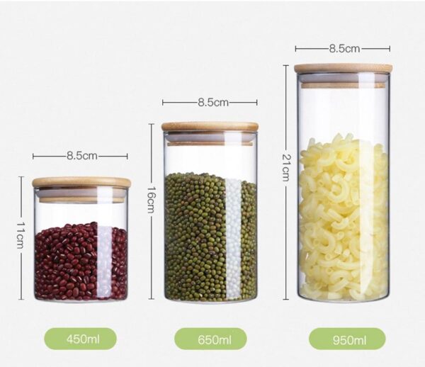 Récipient de stockage pour aliment en verre avec couvercle en bambou – Image 4